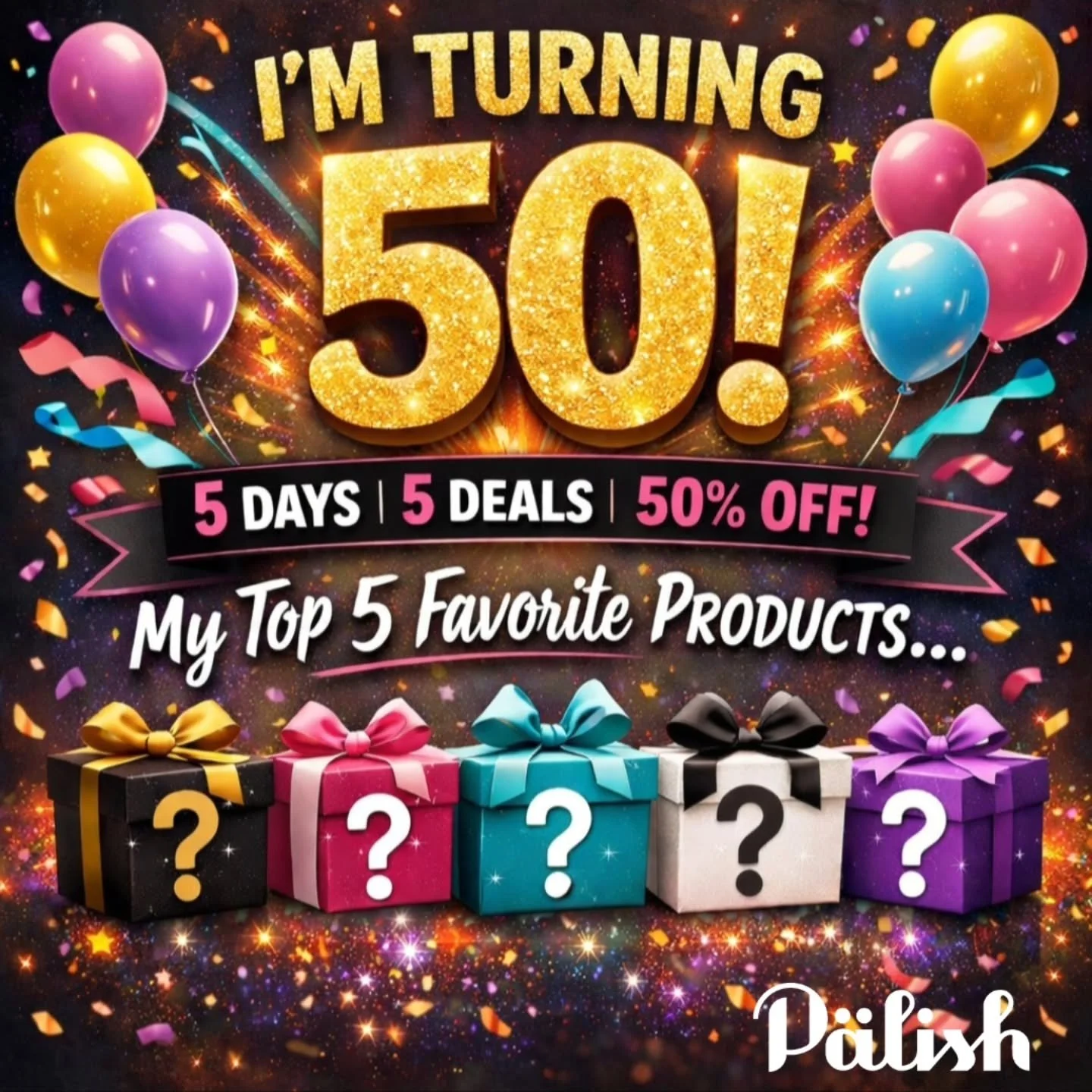 Fifty is looking real good on me, so we&rsquo;re celebrating accordingly. 🥳
.
I&rsquo;m turning 50 this week, which means for 5 days I&rsquo;m dropping 5 of my favorite products at 50% off &mdash; one product per day!!
.
Here&rsquo;s the deal: ✨ A n
