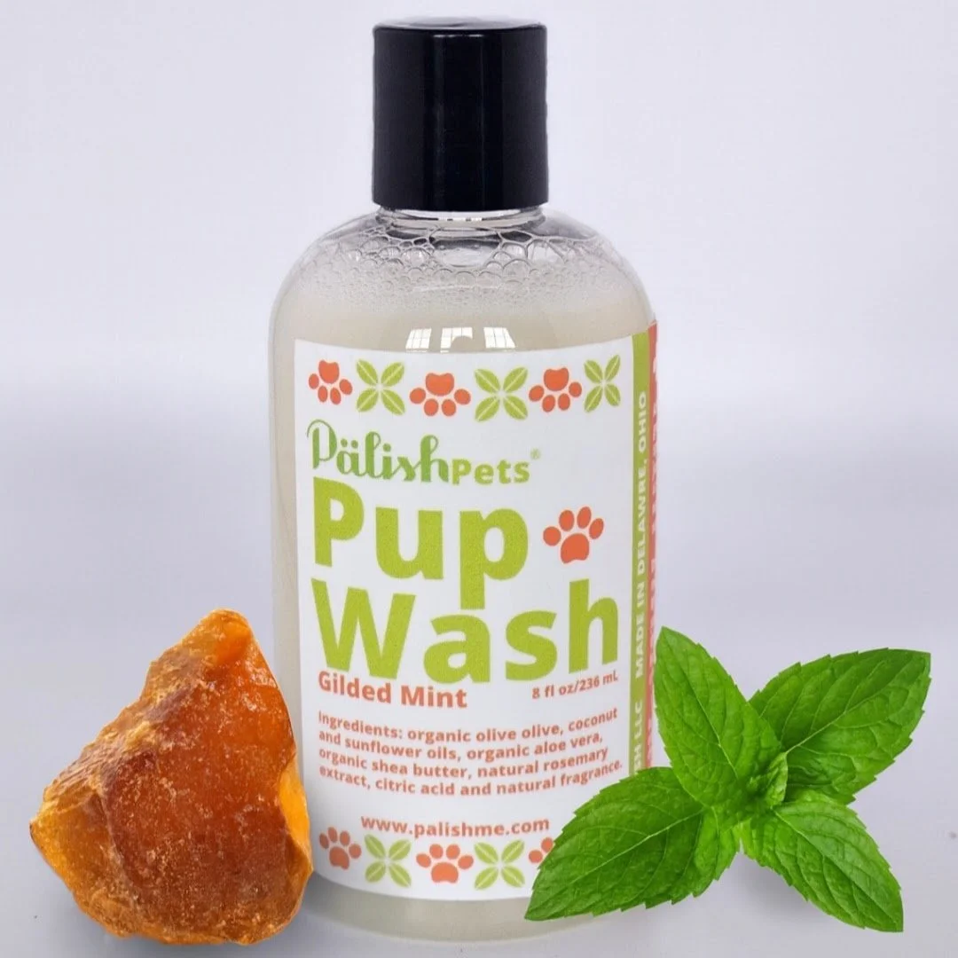 Gilded mint pup wash is a delightful wash for dogs helpting to keep them clean even when not at the dog spa made by palish in ohio.jpg