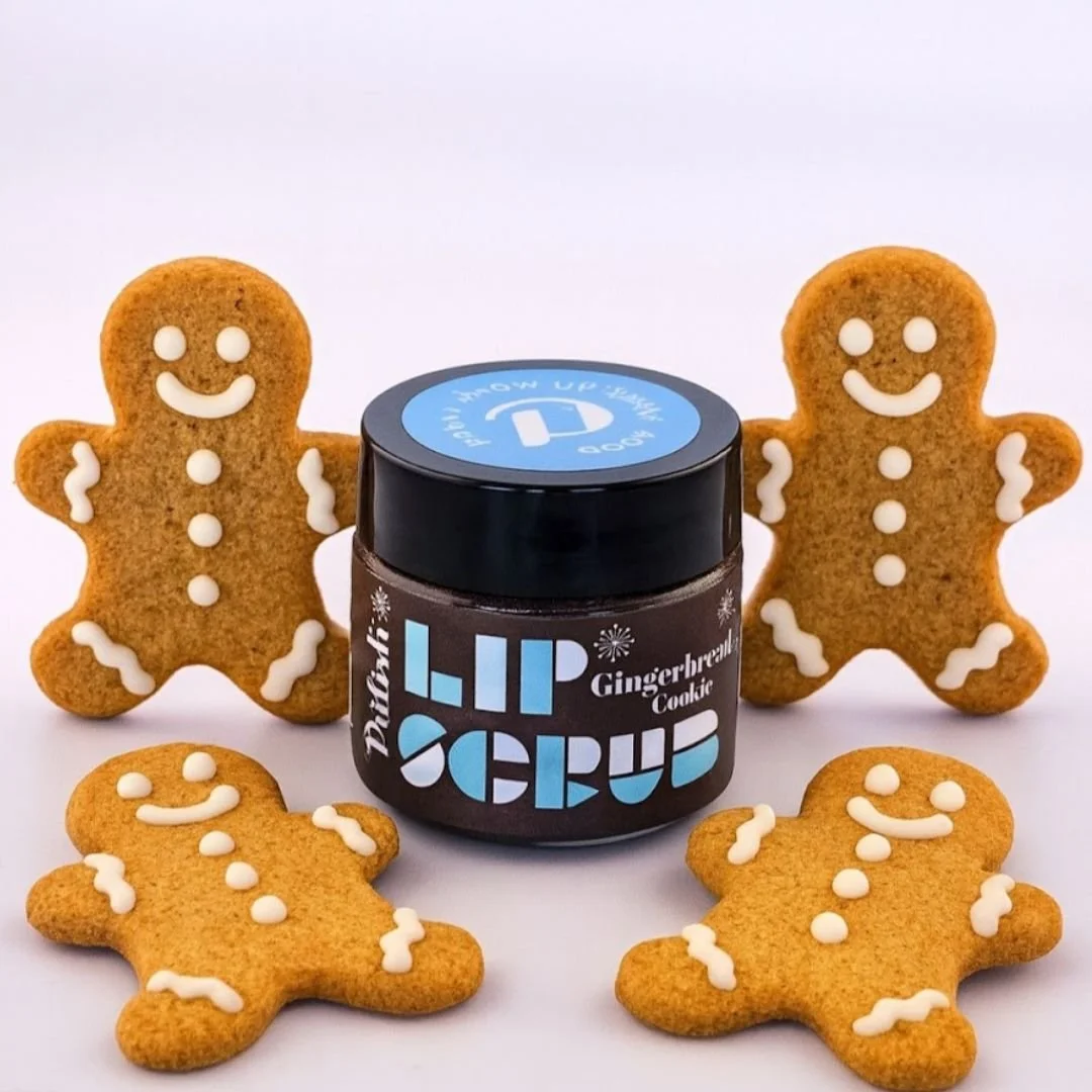 Gingerbread cookie lip scrub that is edible by palish and made with real and clean ingredients that help hydrate and maintain healthy lips .jpg