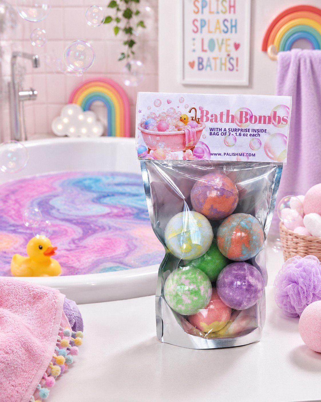 colorful all natural and none staining bath bombs for kids made with clean ingredients by palish in ohio .jpg