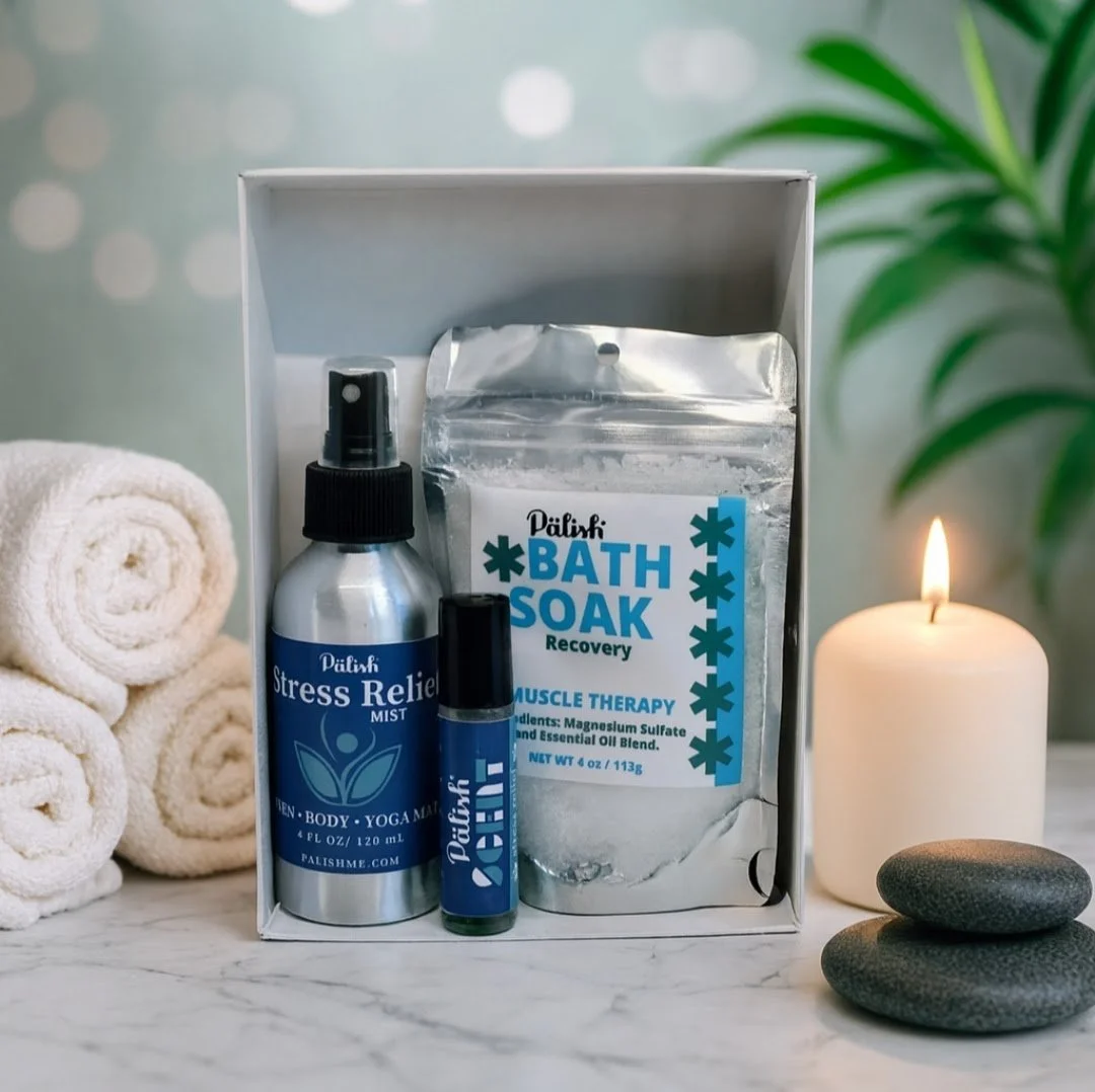 Stress relief gift set by palish includes the revover bath soak and room mist and a scent roll-on in one cute little box ready to give.jpg