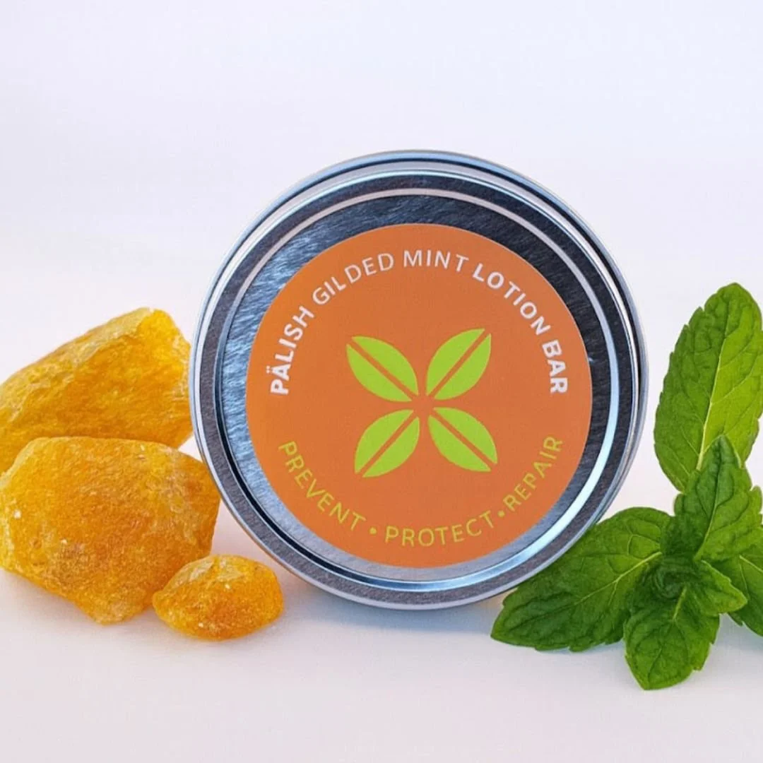 Gilded Mint lotion bar by palish in ohio is a warm and cool lotion bar made without water for super hydration you can taken anywhere.jpg