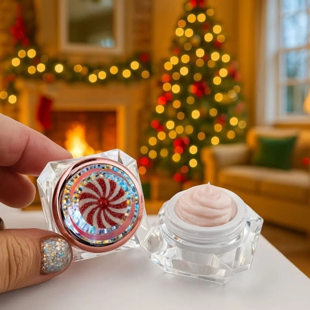 Mint natural lip gloss by palish in a cute jar in an adorable holiday festive living room by palish in columbus ohio .jpg