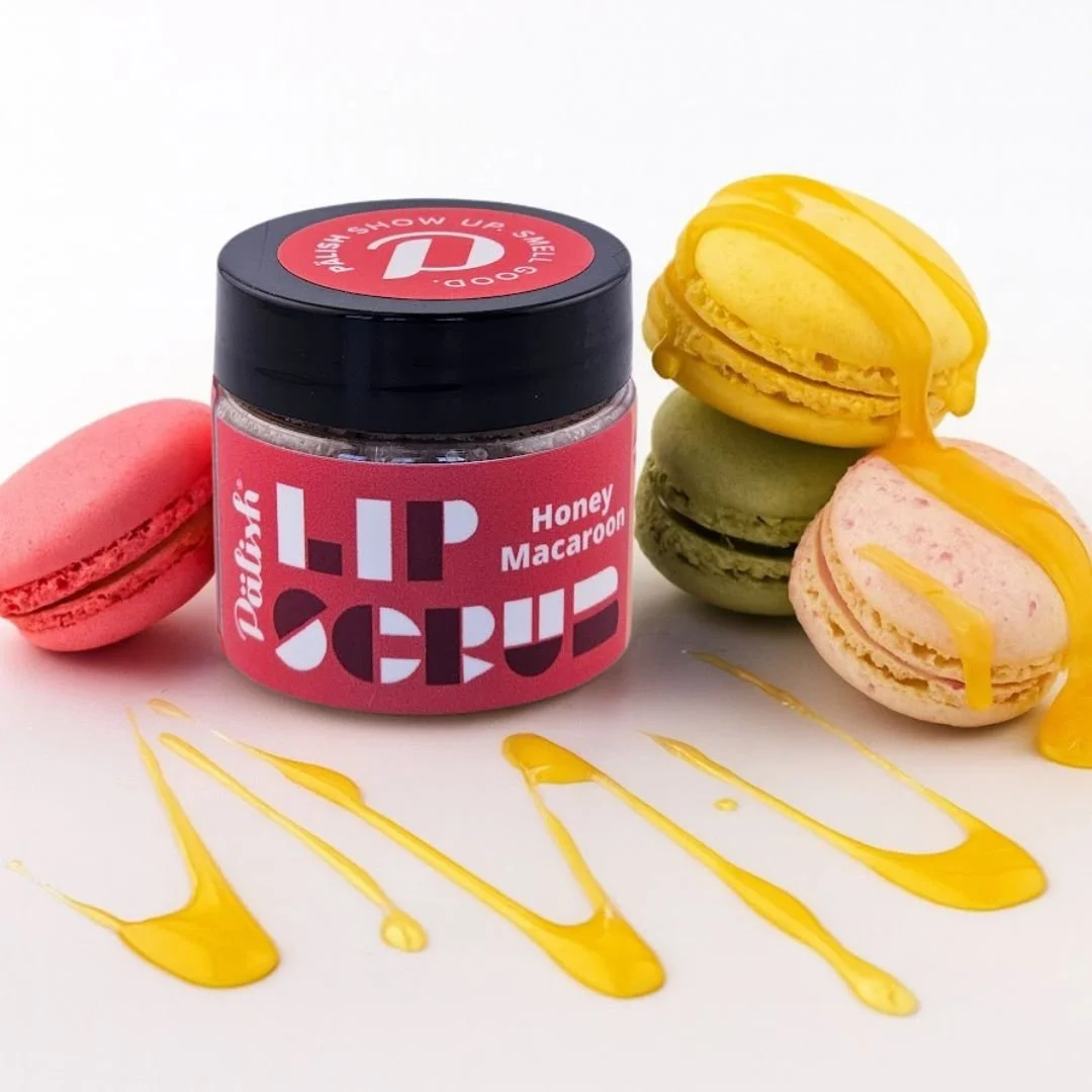 Macaron edible lip scrub made with natural honey and shea butter to exfoliate and hydrate and your lips all year round made in columbus ohio by palish natural skincare.jpg