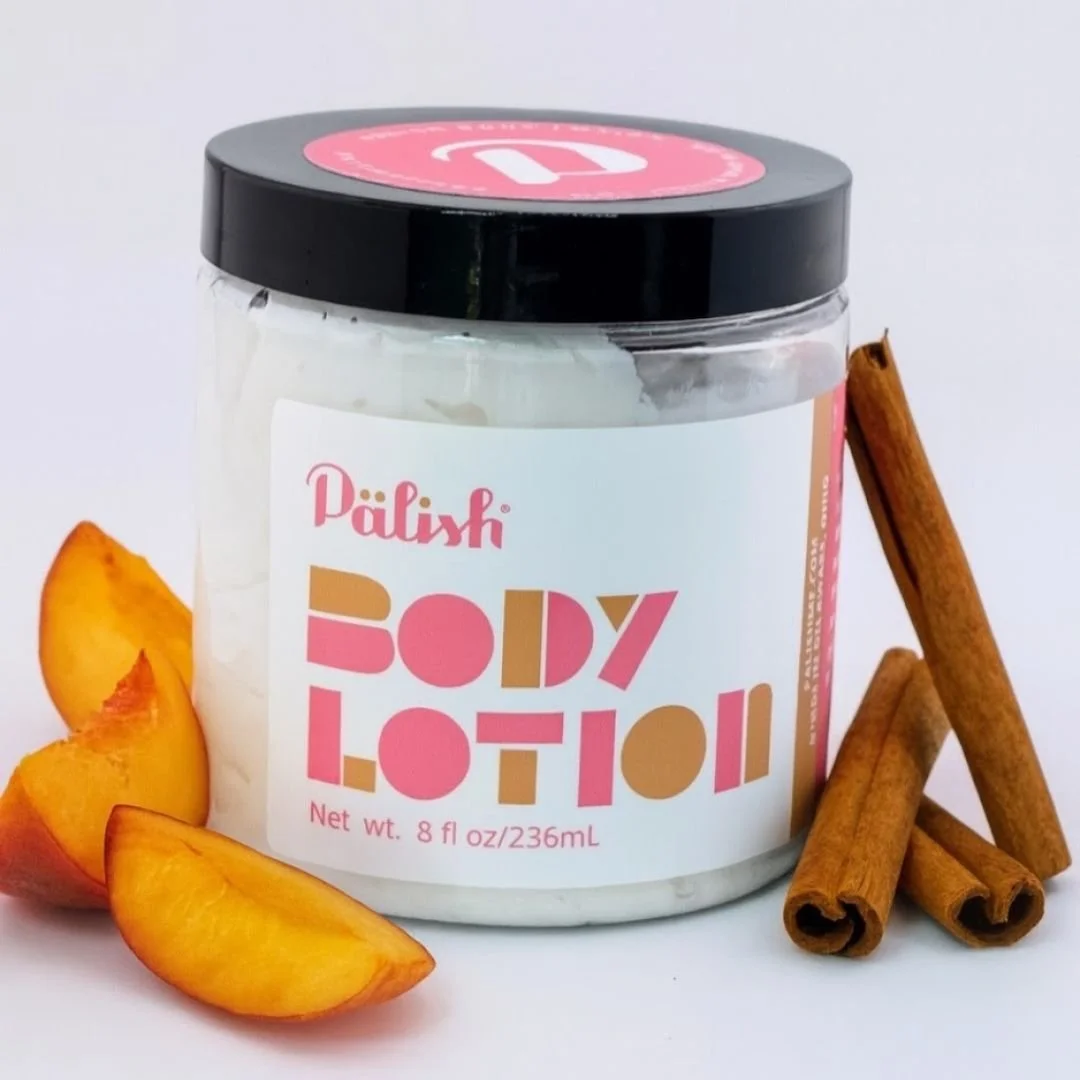 Peach bazaar body lotion is a cinnamon and peach hydrating experience with natural cinnamon and peach flavors created in columbus ohio by palish .jpg