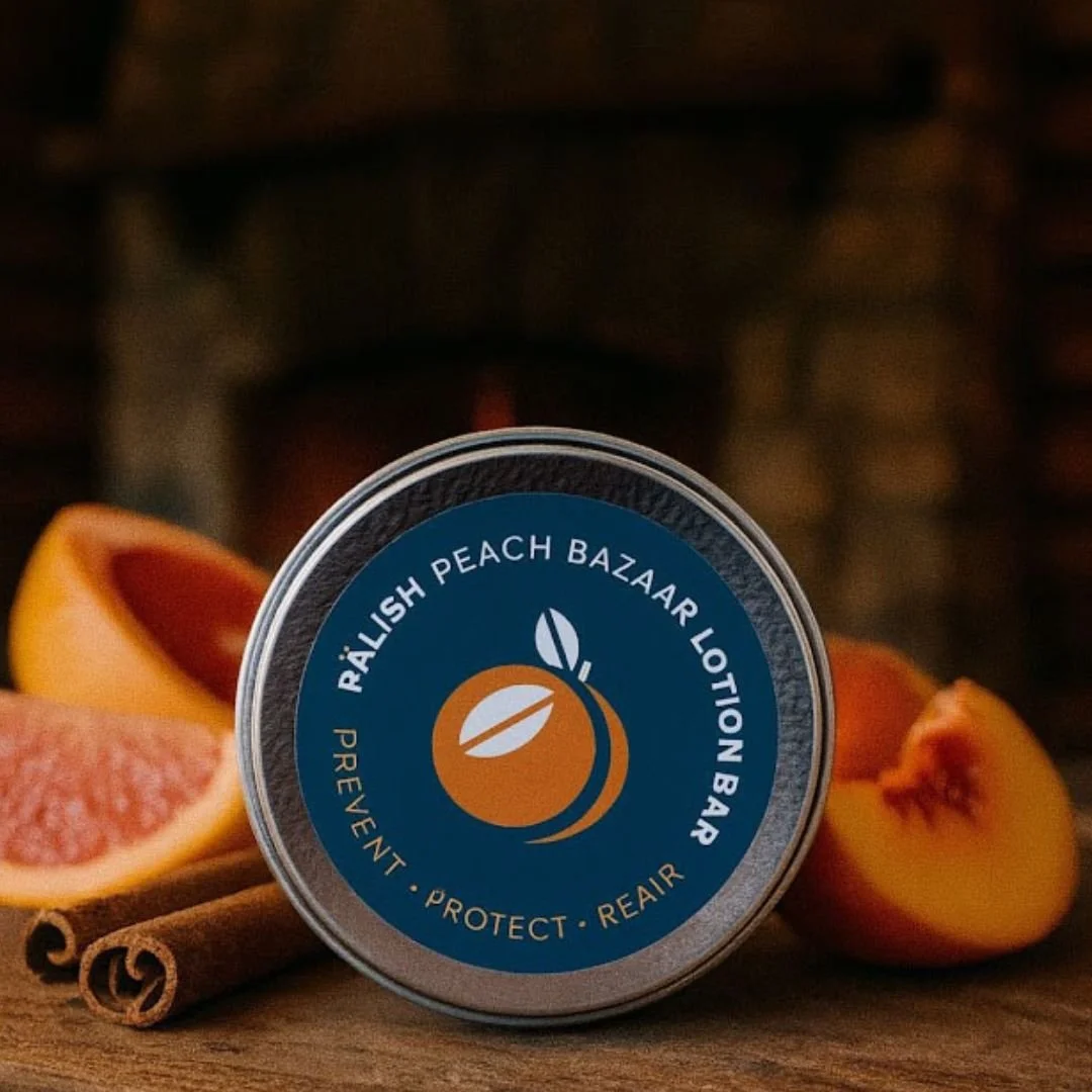 Peach and cinnamon lotion bar by palish natural skincare in columbus ohio is a sweet and spicey scent that keeps you hydrated.jpg