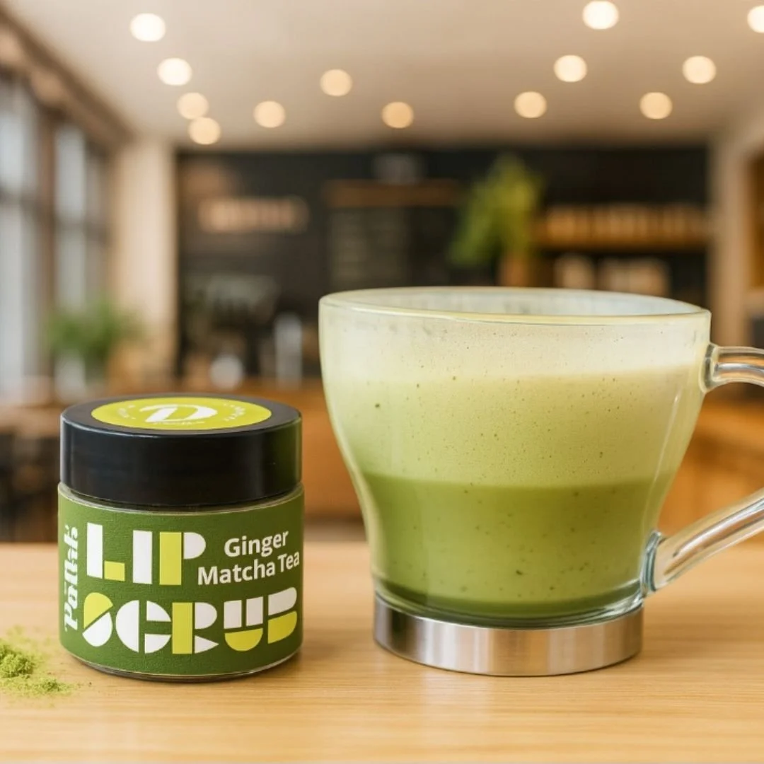 Matcha tea lip scrub in a coffee house is a delicious natural lip scrub treat to help keep your lips hydrated and healthy made in columbus ohio .jpg