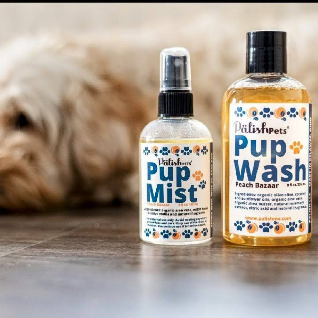 professional photo of a dog using the palish pet care line including the pet mist and shampoo.png