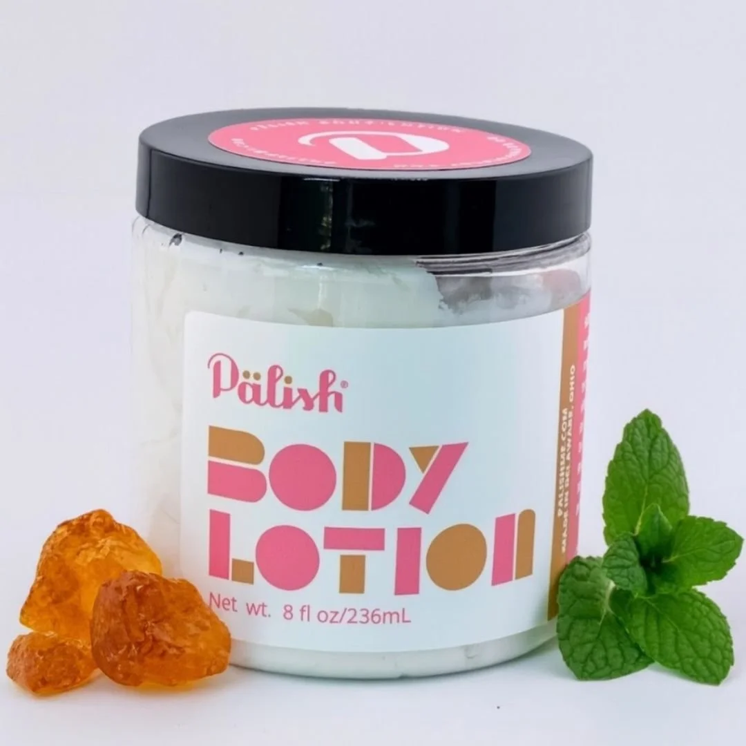 Amber and peppermint make up this warm and cool scented body butter by palish in columbus ohio and made with clean ingredients for true hydration.jpg