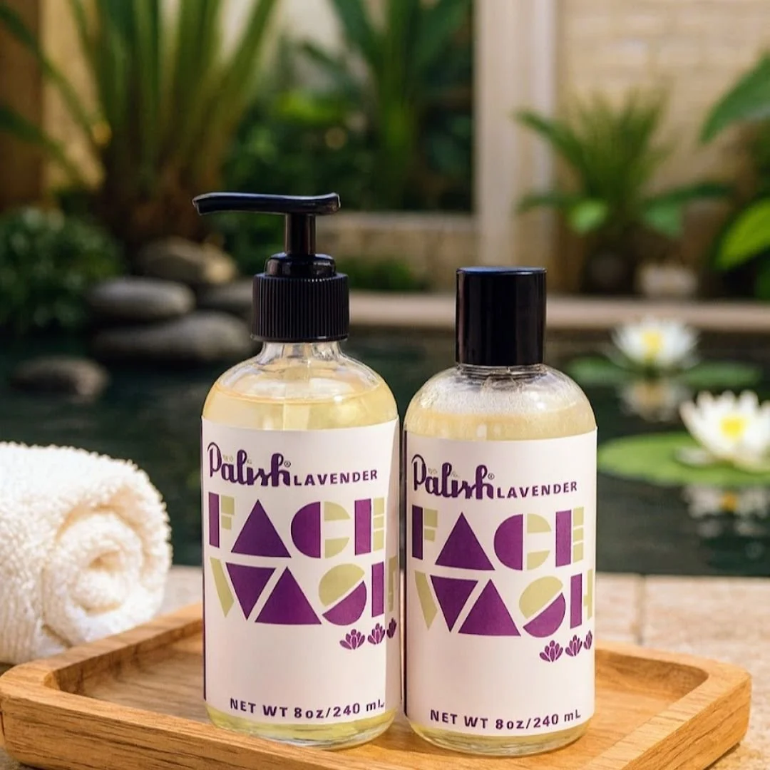 All natural lavender face wash in glass bottle and plastic bottle is a clean beauty product by palish natural skincare in columbus ohio .jpg