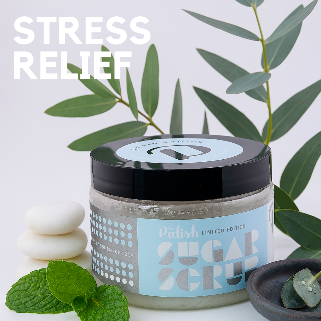 Stress relief sugar scrub with peppermint and Eucalyptus is a great way to destress while hydrating and exfoliating your skin .png