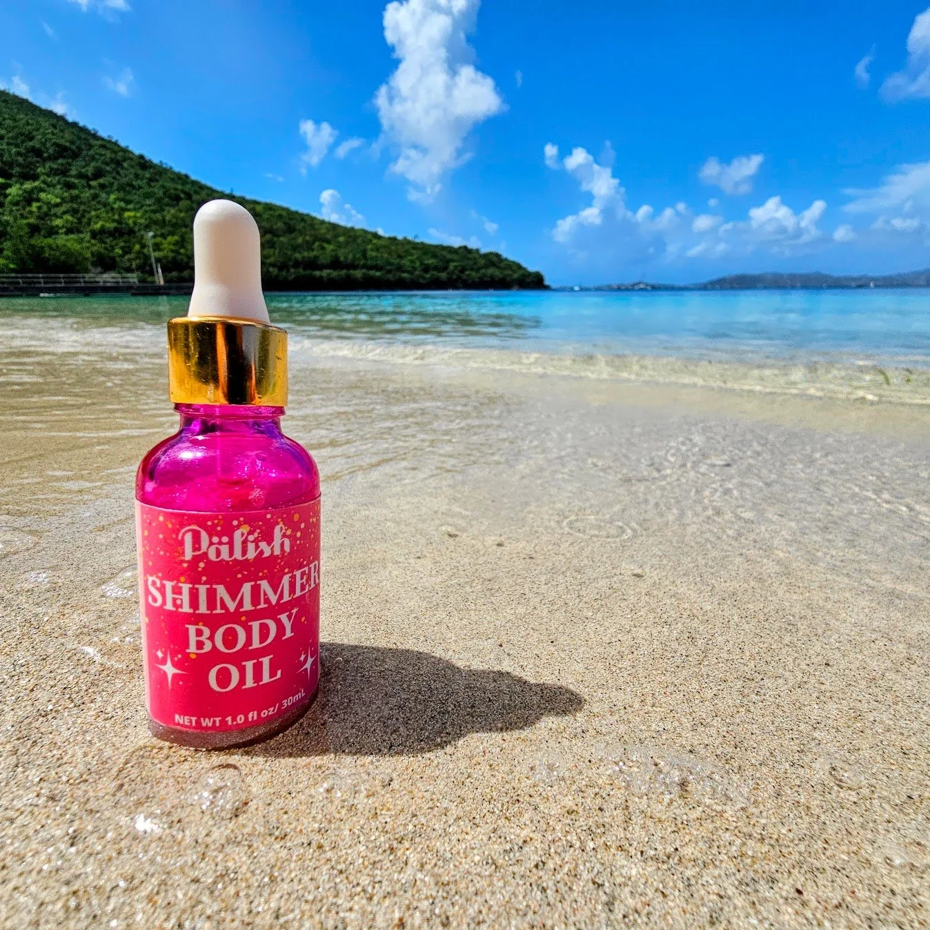 Shimmer body oil on st thomas in the ocean is a great way to hydrate and glow with clean ingredients by palish in ohio.jpg