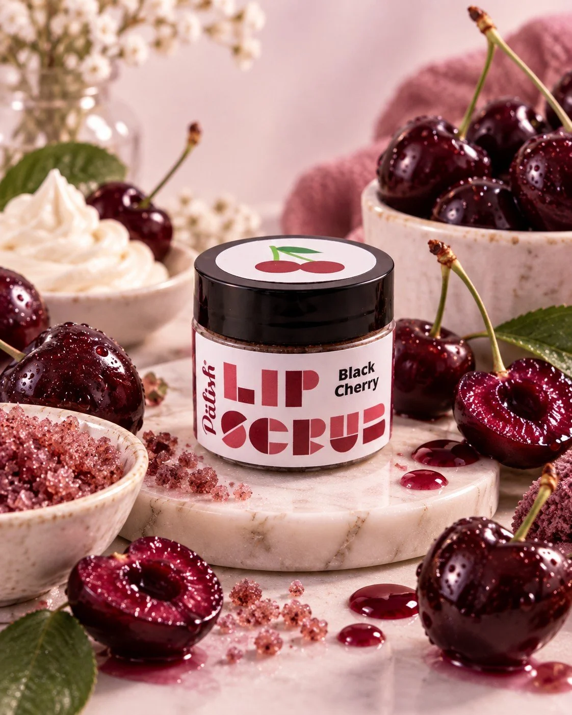 black cherry lip scrub made with cherry flavoring and natural sugar and shea butter by palish in ohio .jpg