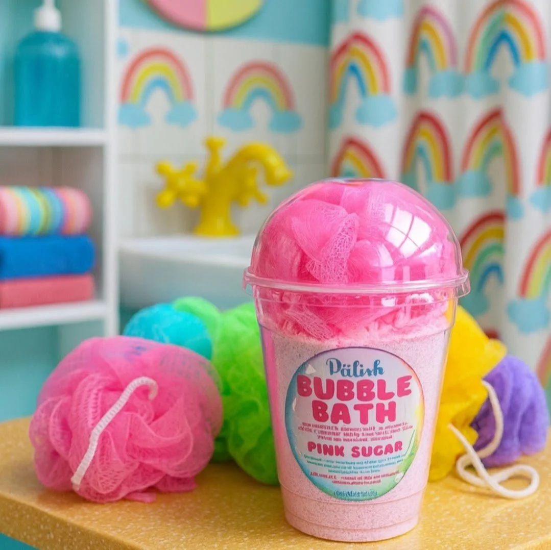 natural bubble bath in pink sugar scent makes bath time fun and exciting for the kiddos made in small batches by palish natural skincare in columbus ohio.jpg