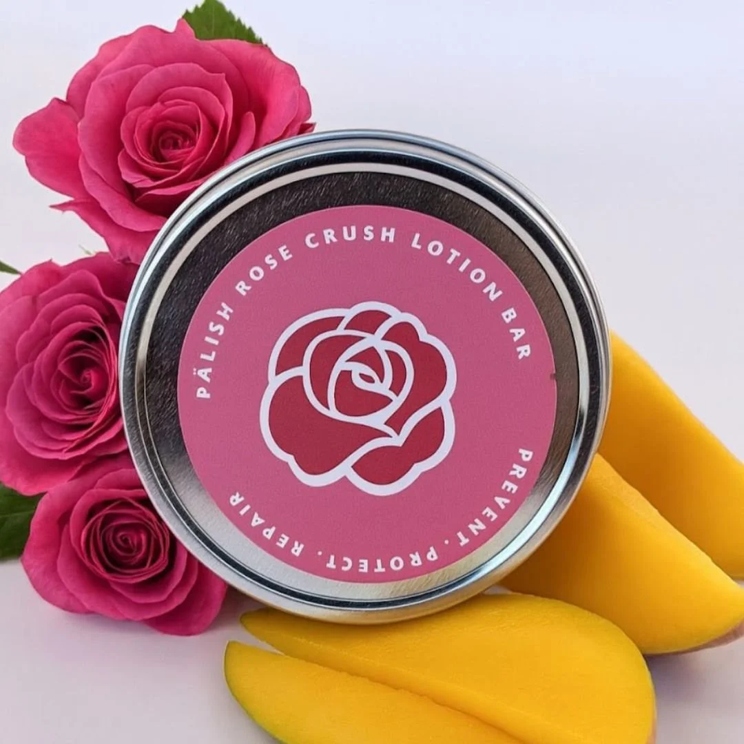Rose lotion in a bar made with natural ingredients and clean ingredients like shea butter created by palish natural skincare in columbus ohio .jpg