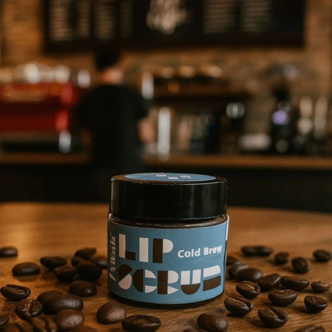 cold brew lip scrub made in columbus ohio with real coffee grounds for hydrated lips and a little coffee pick me up made by palish natural skincare.jpg