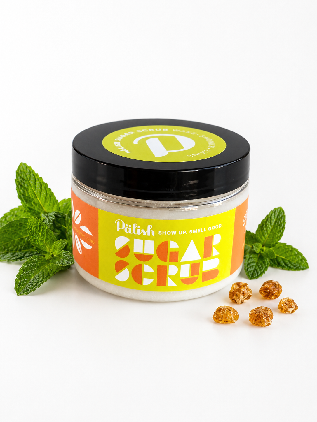 Amber and mint blended together create the glided mint sugar scrub by palish natural skincare in columbus ohio .png