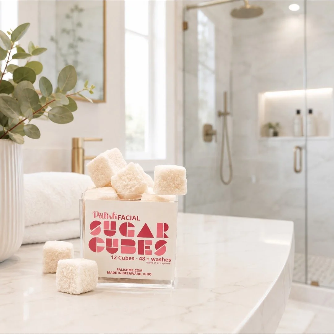 natural facial sugar cubes in a beautiful modern bathroom created in ohio by palish natural skincare with clean ingredients.jpg