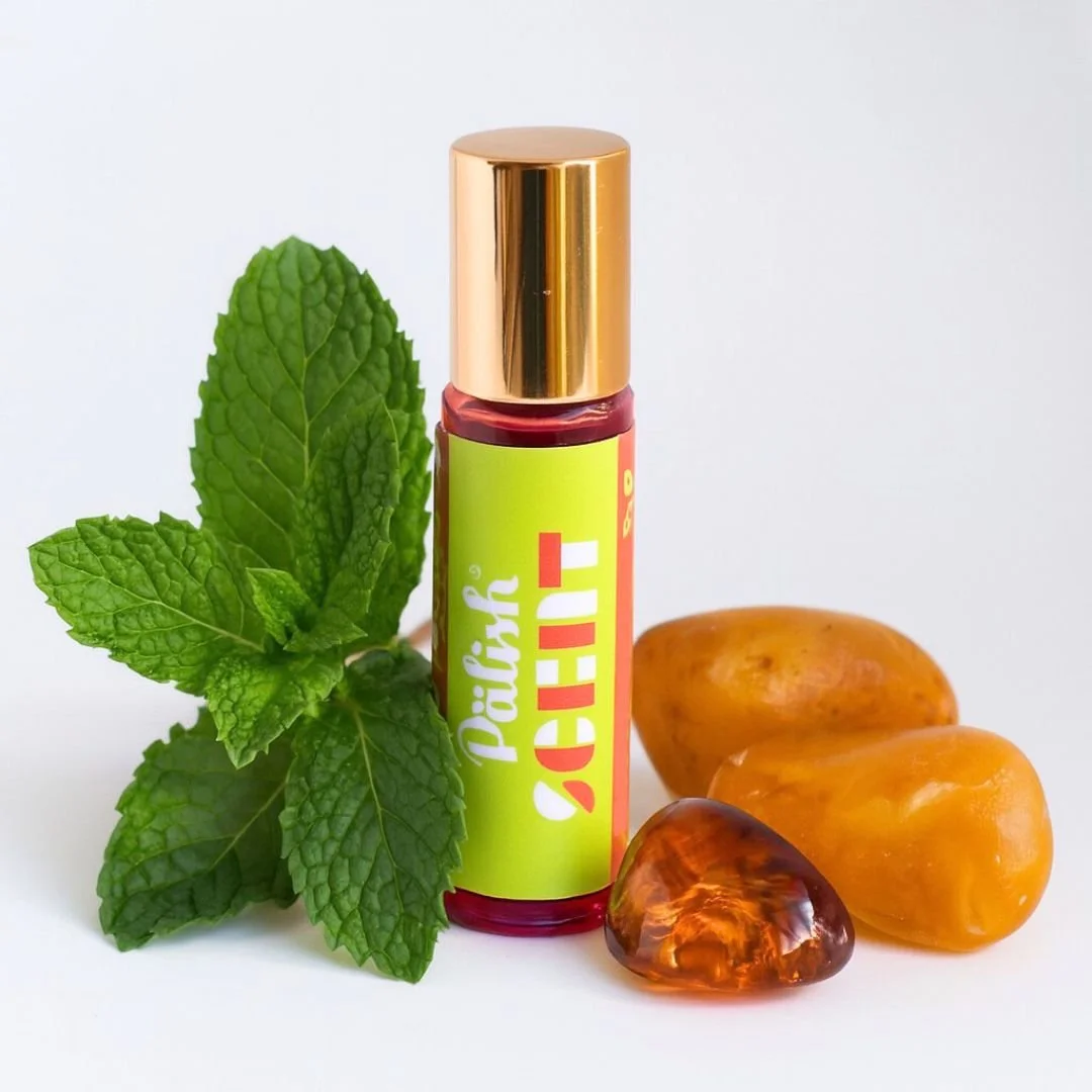 Amber and peppermint perfume by palish natural skincare in columbus ohio is a warm and cool inviting scent that is not too strong, but perfectly so.jpg