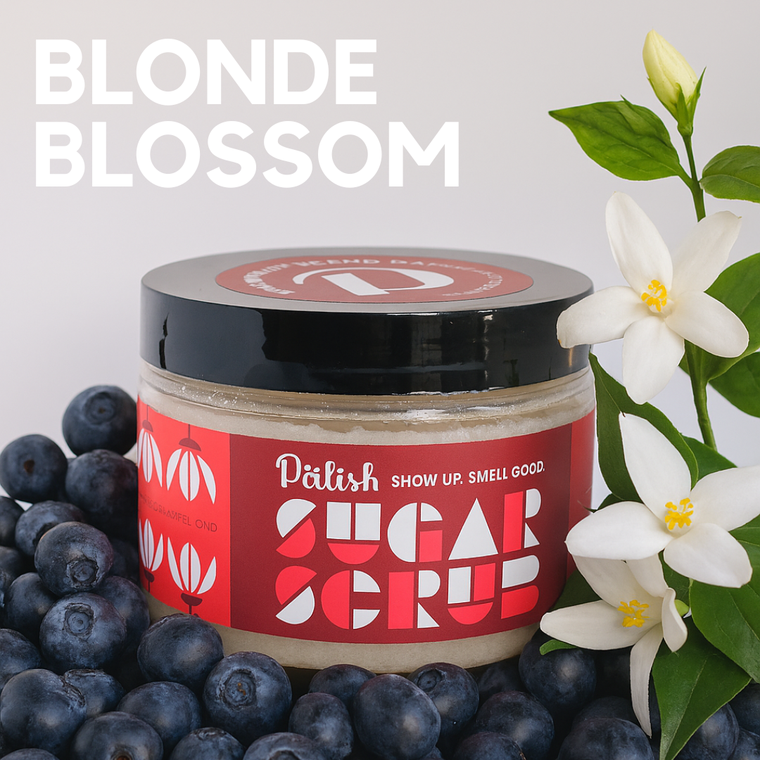 Pälish Blonde Blossom Sugar Scrub – Jasmine & Huckleberry, 12 oz | Exfoliate, Hydrate & Unleash Your Inner Femme Fatale