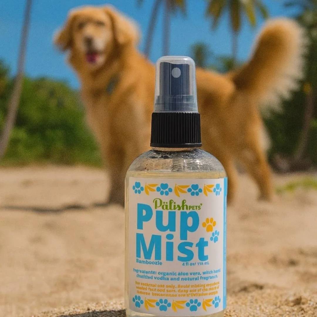 Pet spray on the beach with a dog in the background is the ideal way to keep your house and your dog smelling fresh made in columbus ohio .jpg