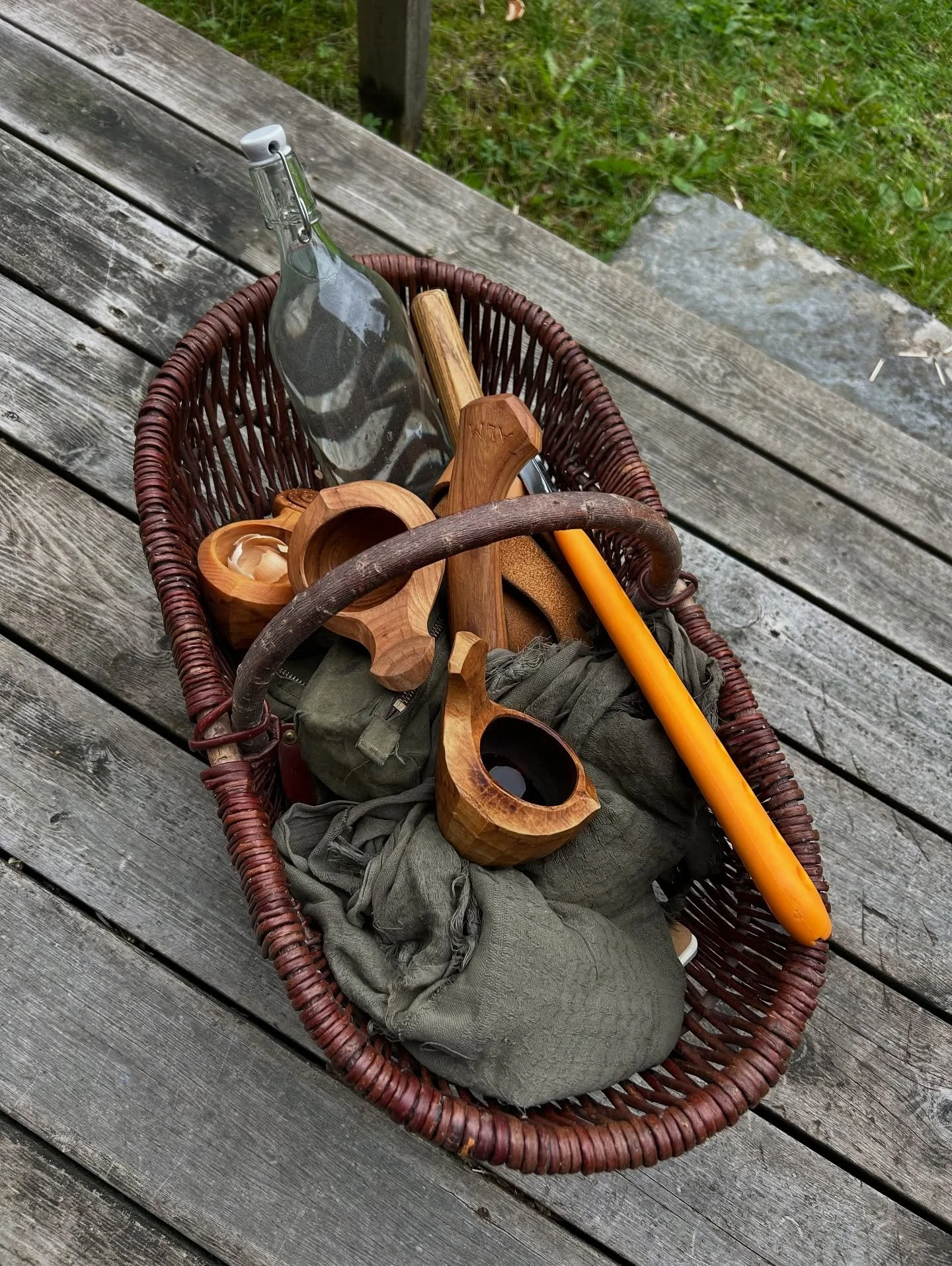 Currently this has been my workshop for the last decade or so. I will miss it to be honest. The freedoms of just having your whole workshop live in a small basket, or work coat pockets.

If you&rsquo;ve bought a cup or spoon from me, it was made outd
