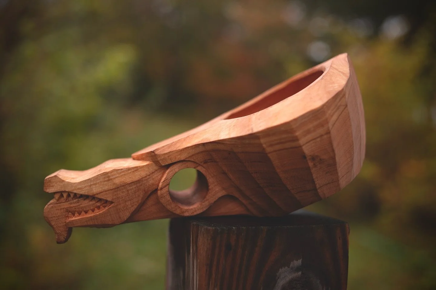 The second serpent in the series. This one looks straight on, but has a recessed handle incorporated into the neck, flutes from the neck to chin and other details. I&rsquo;ll probably add more elements as inspiration leads me. This was a solid couple