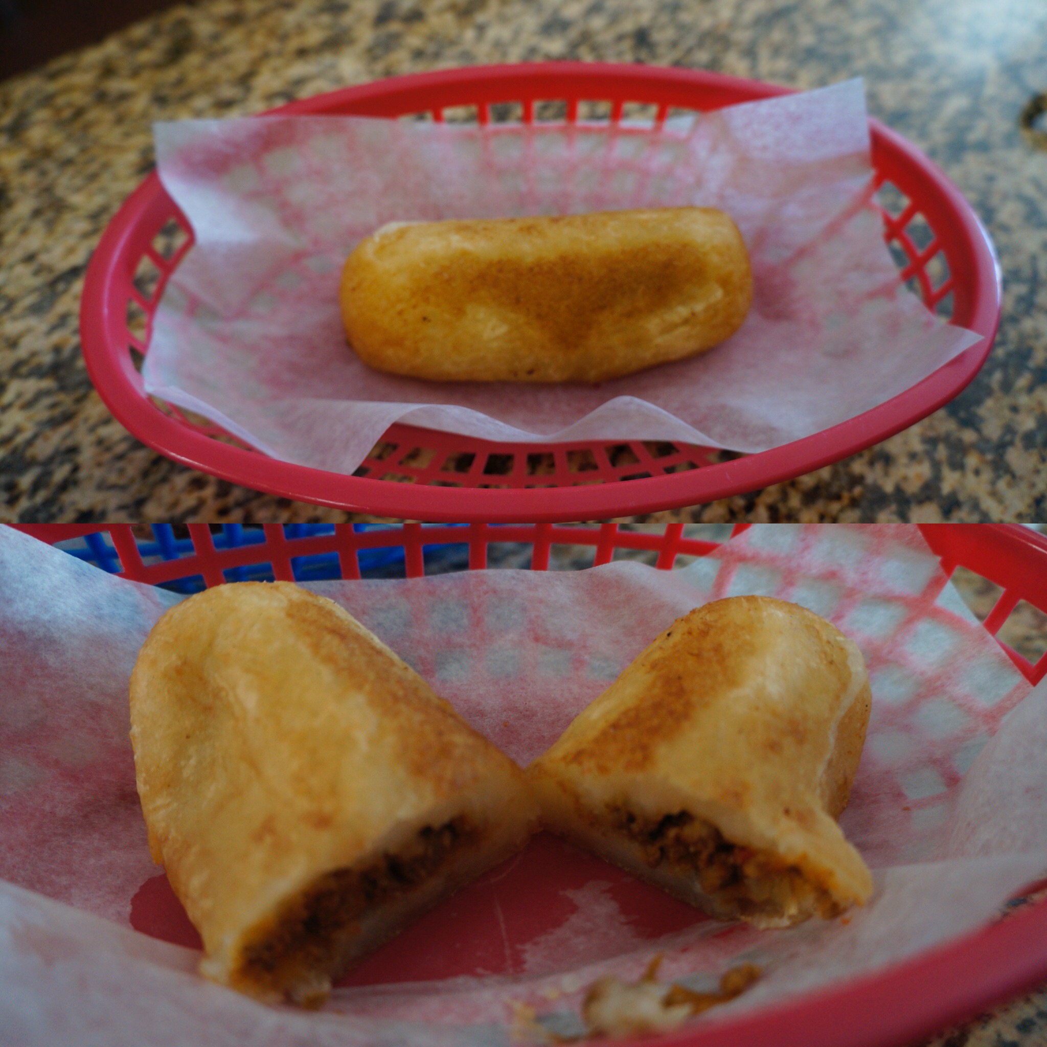 Yuca Rellena : mashed yuca filled with seasoned Cuban Style ground beef and fried