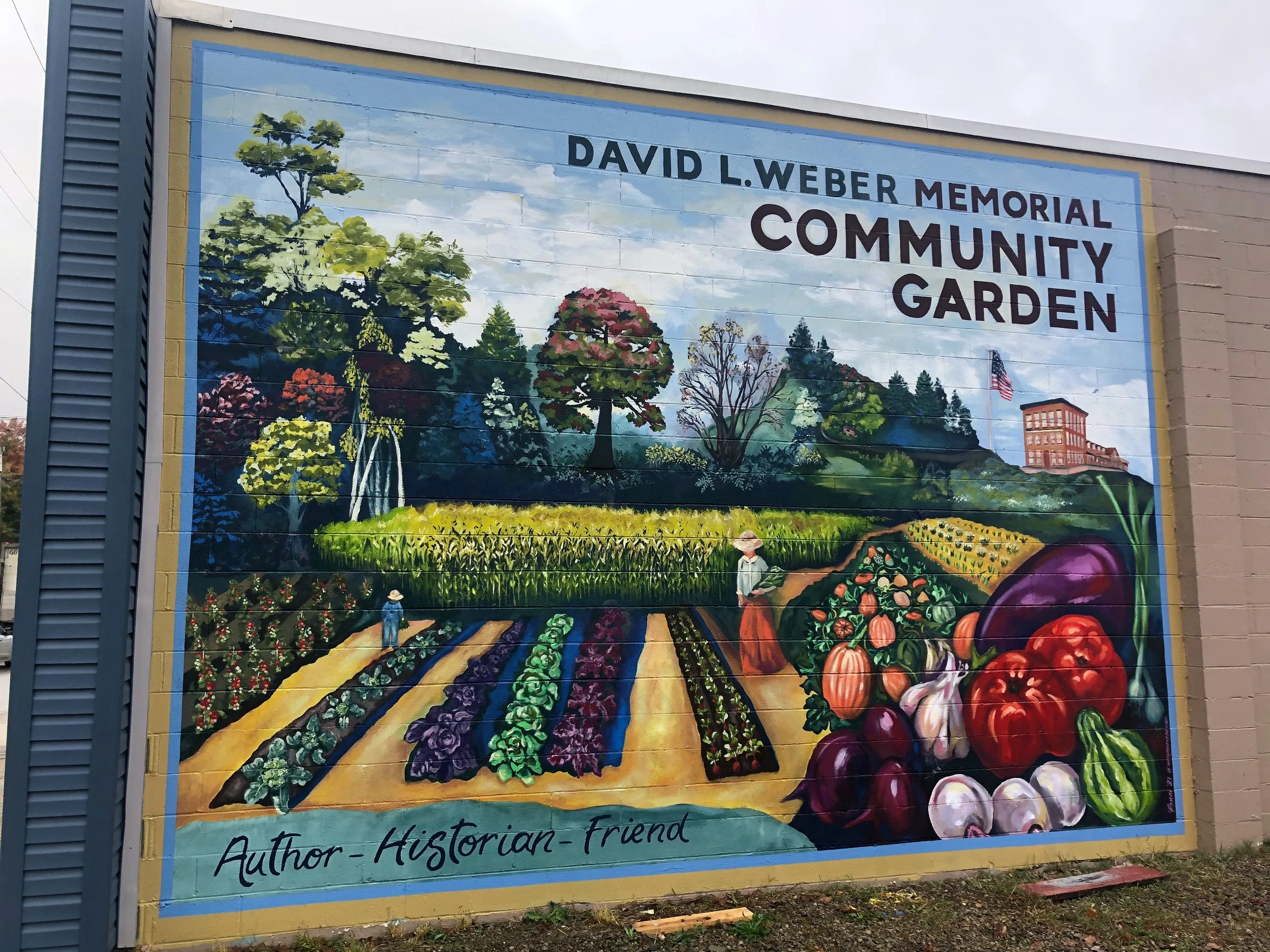  This mural is in honor of Titusville’s local historian, David Weber, and his wish to have a community garden in the town.  Funded by United Way. 
