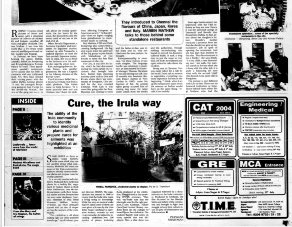 The Hindu Chennai , Cure, the Irula way, 2004