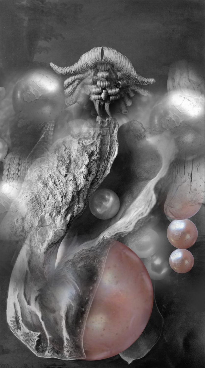   Wigs and Pearls , Digital Collage 