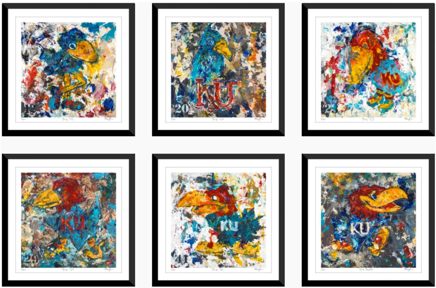 "The Original Six," Megh's debut series as a professional painter that garnered her a lot of KU love, PR, and a sale of the paintings that would enable her to continue painting. Photo Credit: Megh Knappenberger