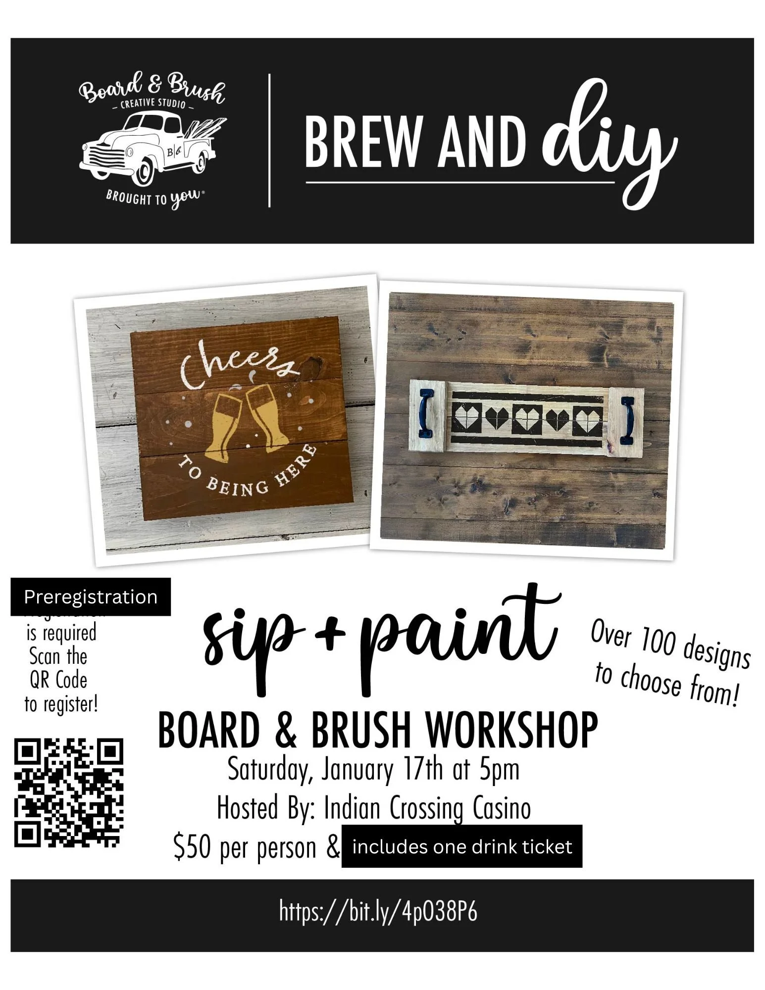 Sip + Paint, Board &amp; Brush Workshop, 5:00pm