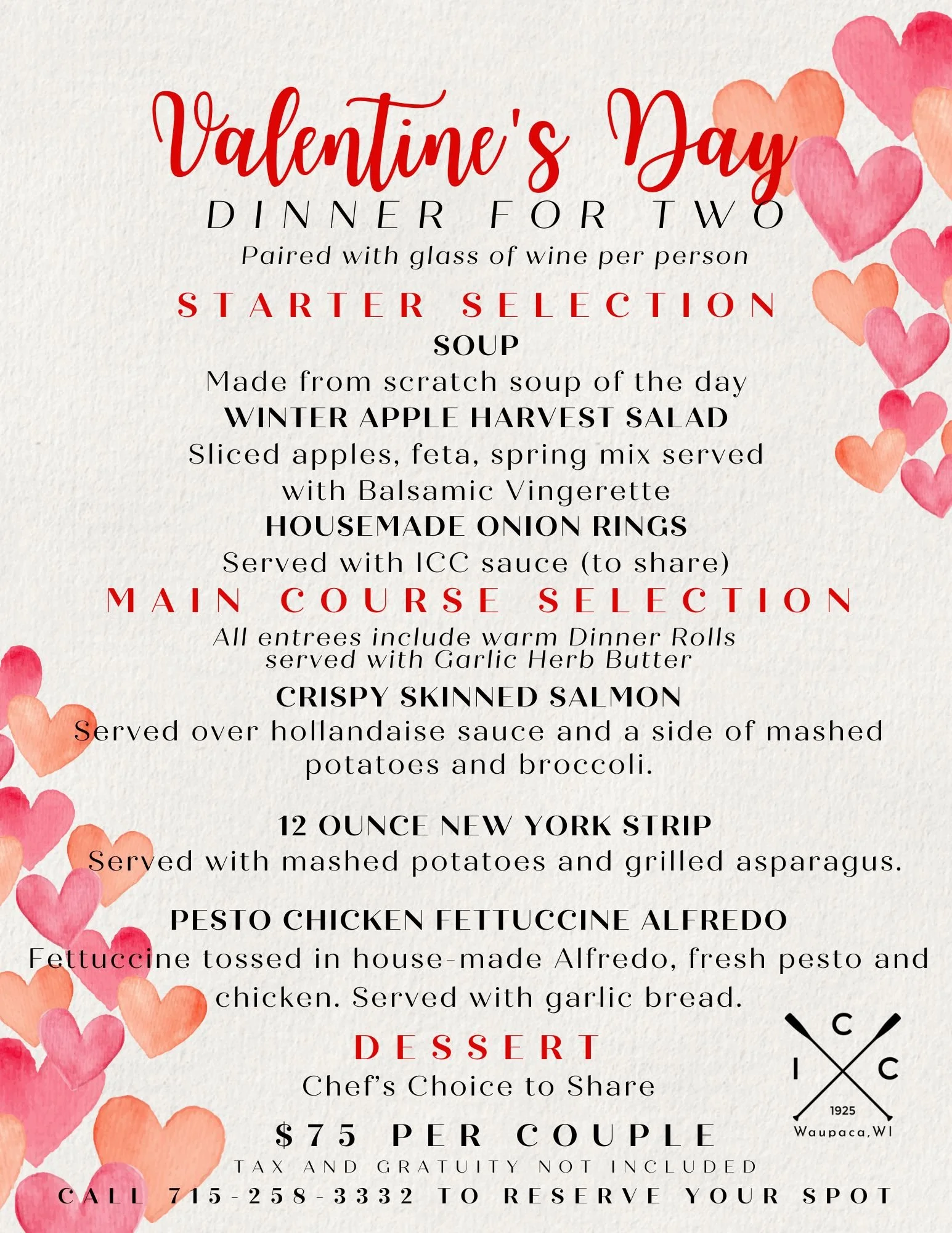 Valentine's Day, Dinner for Two, 4pm