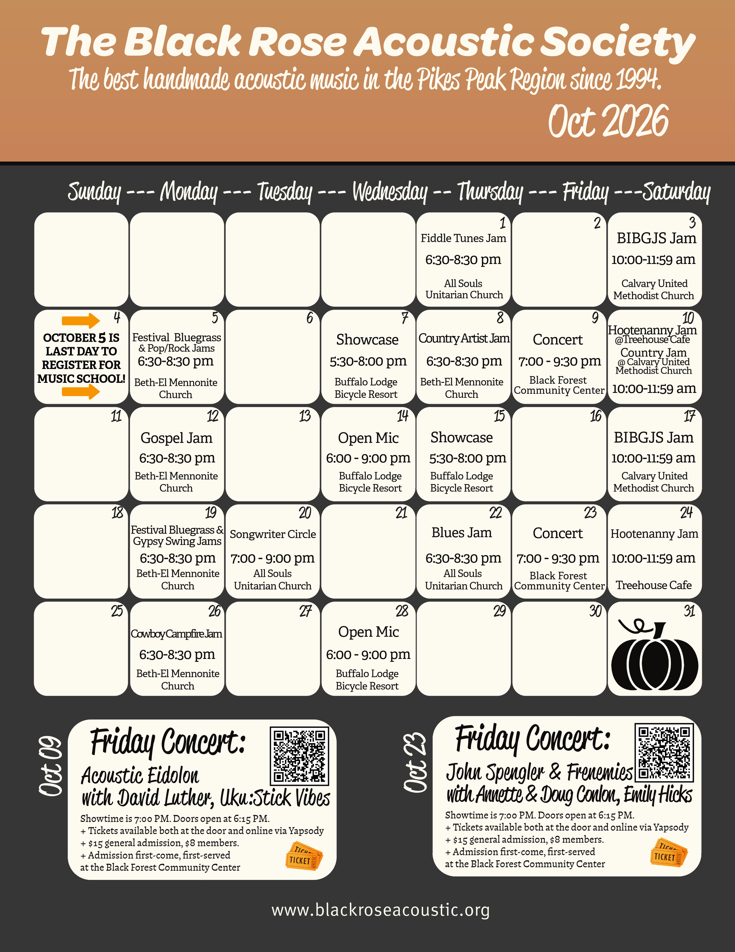TBRAS October 2026 Calendar