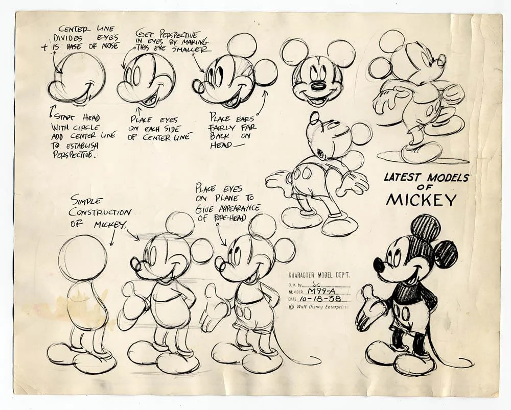 Instructions on drawing Mickey Mouse, 1938 — Babel Moon
