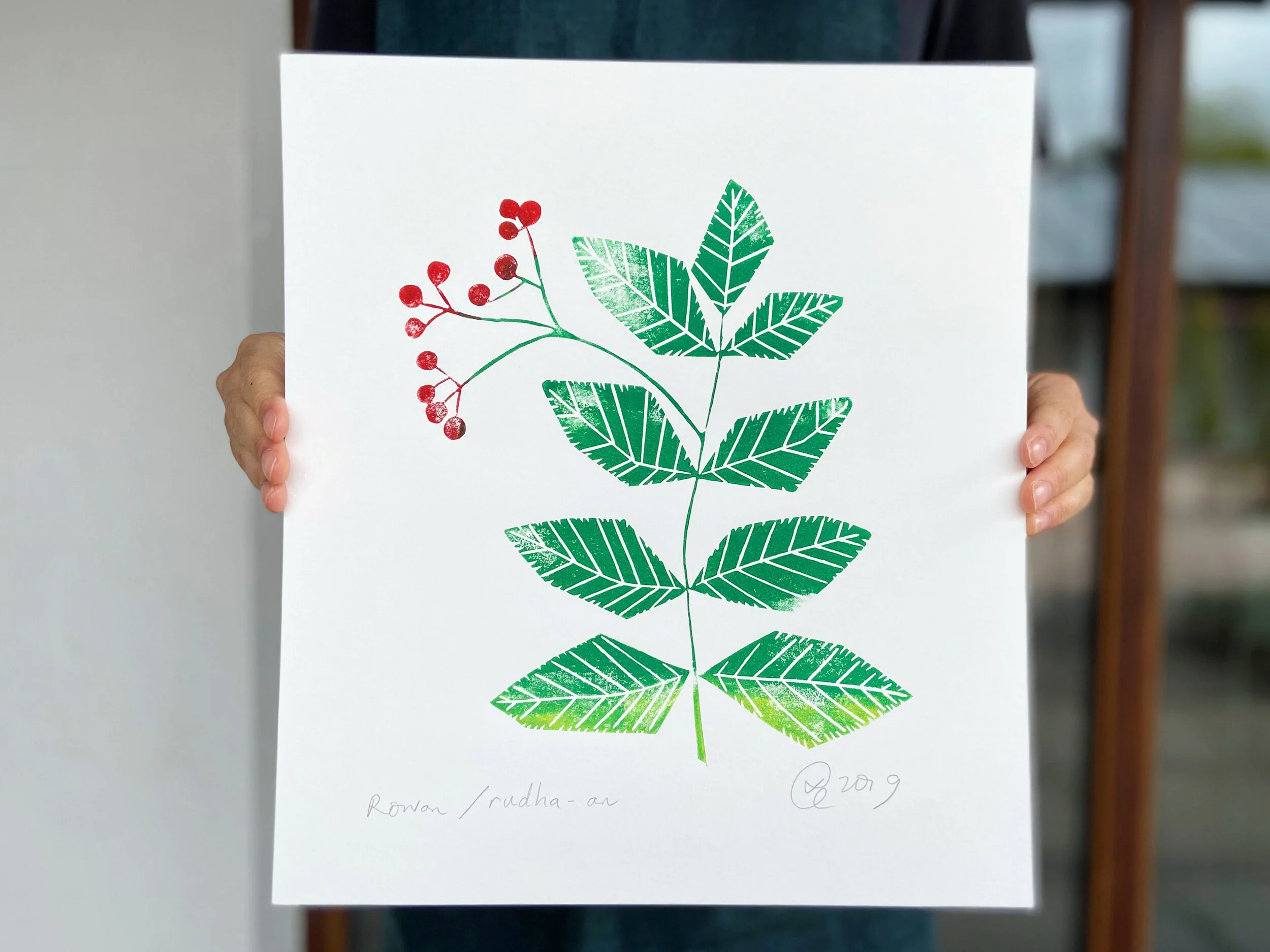 Rowan / mountain ash - A3 linoprint