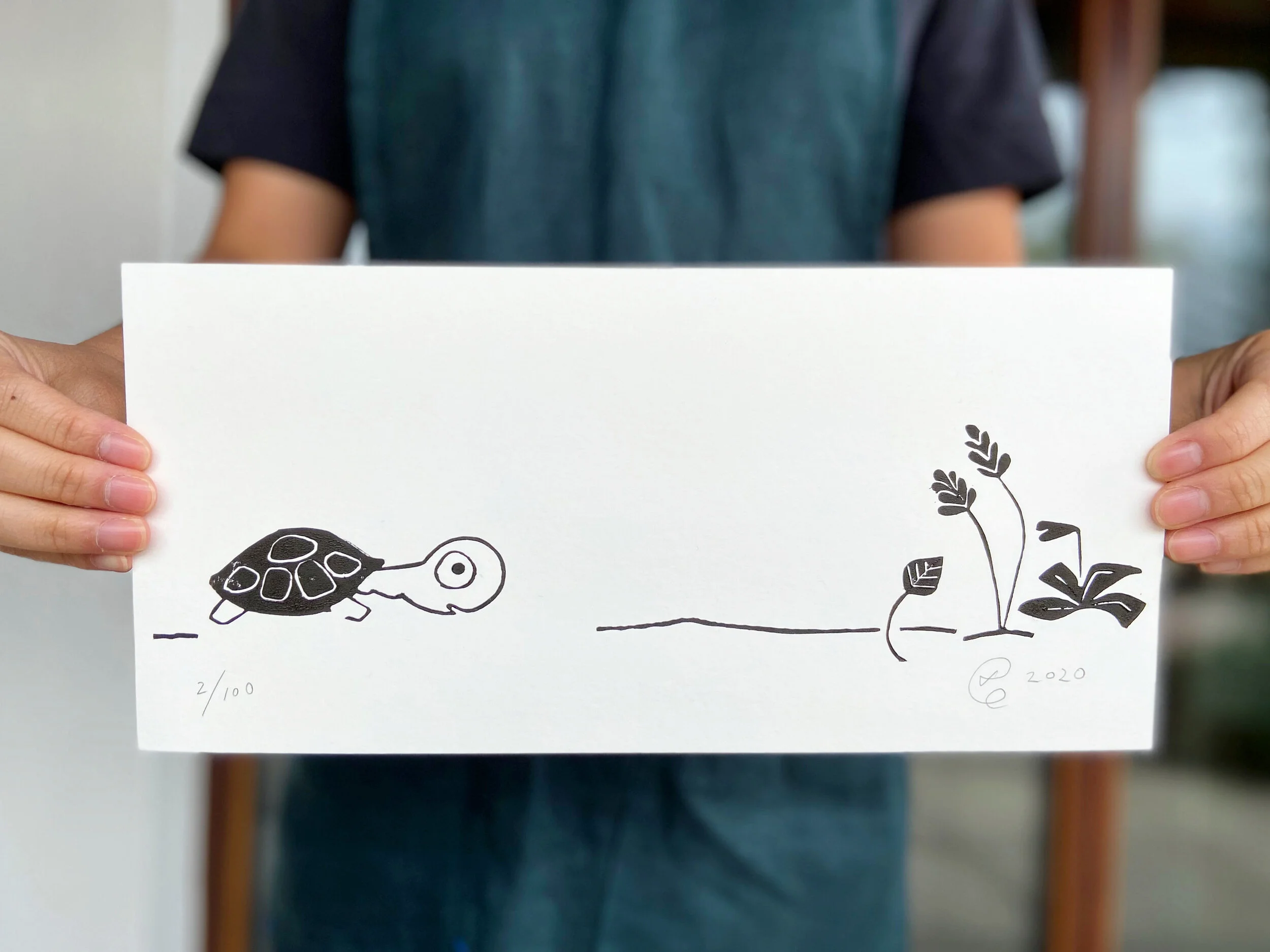 The tortoise - small limited edition linoprint
