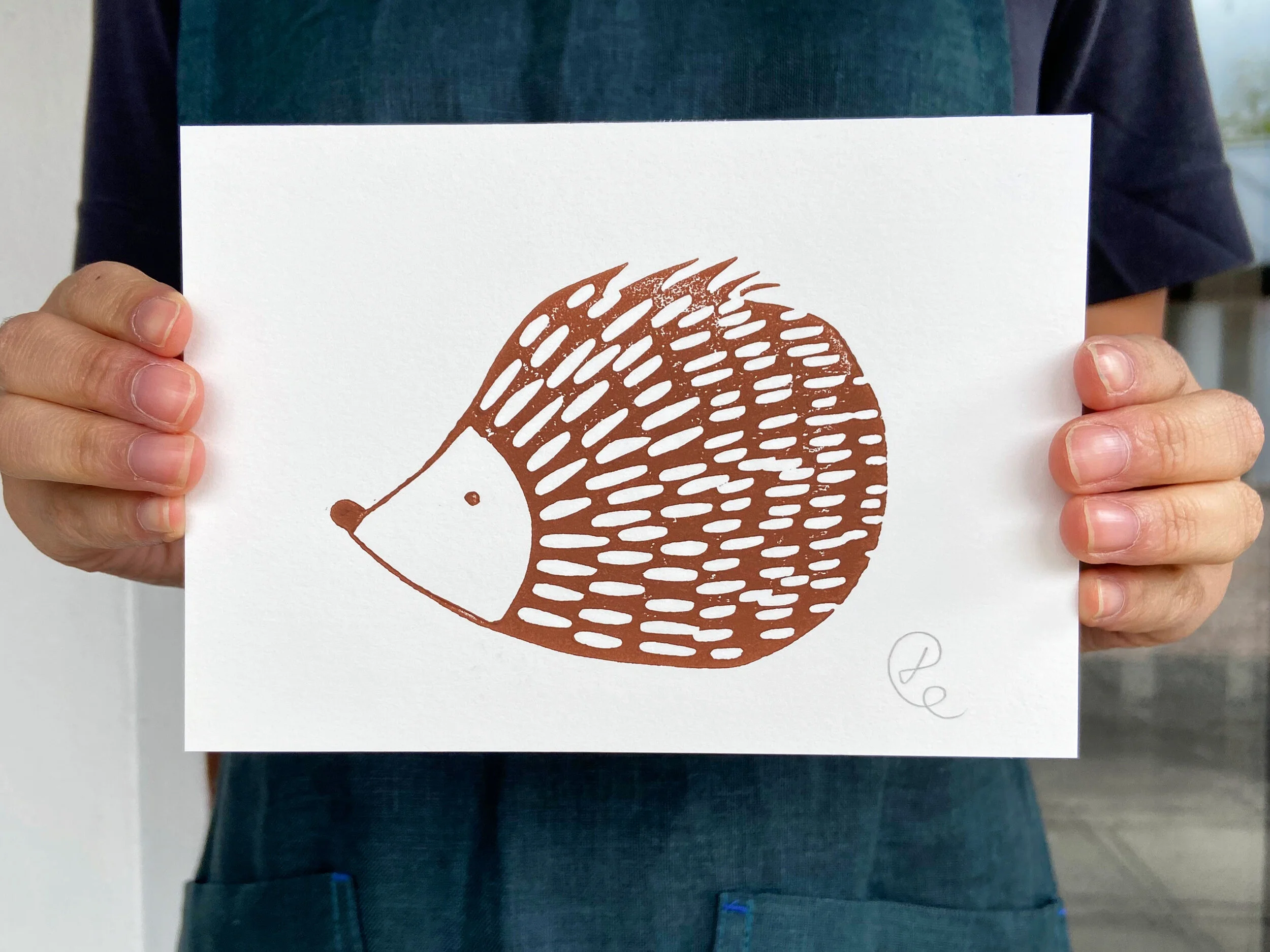 Hedgehog - A6 handpulled linoprint