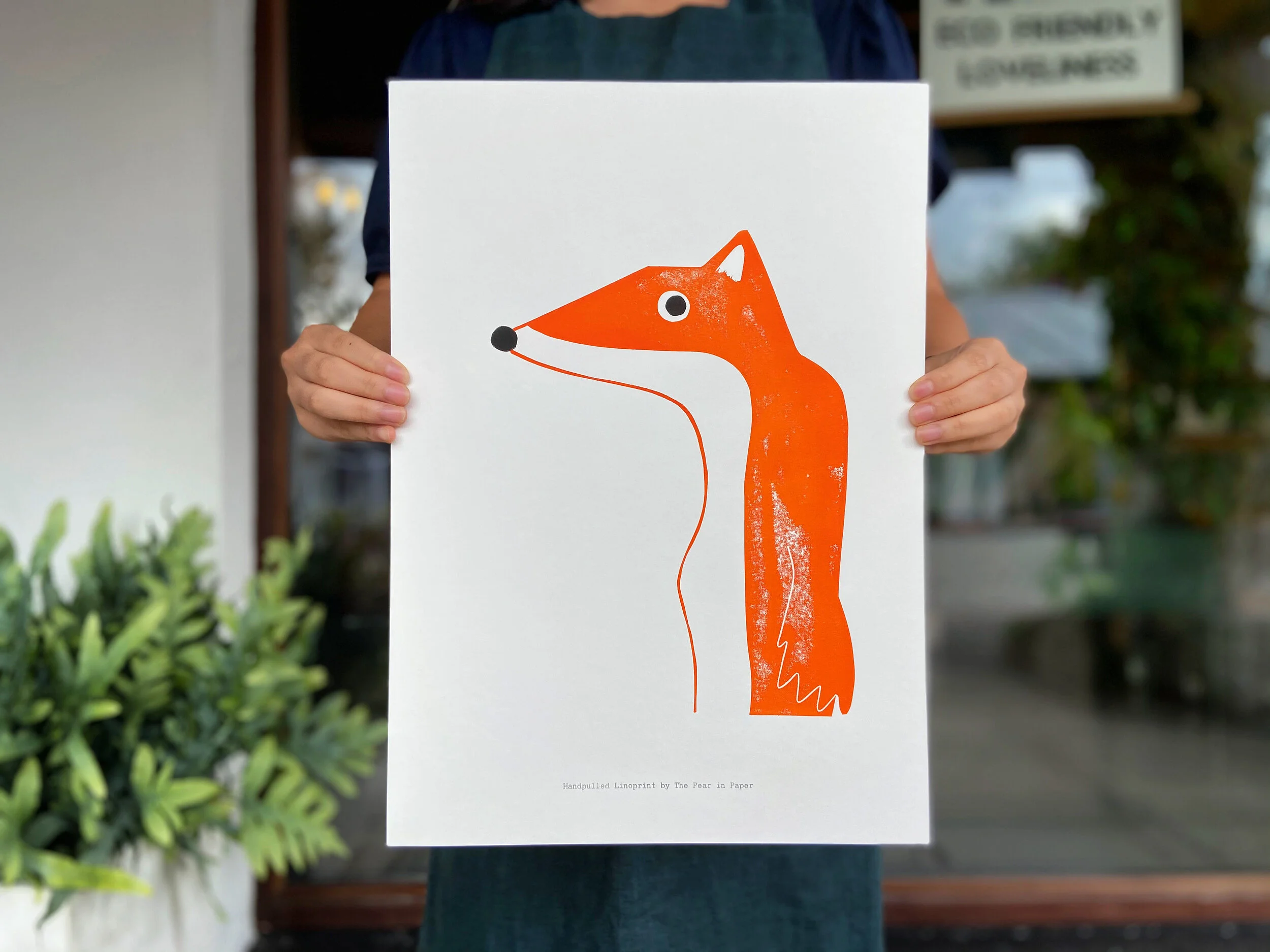 Hooray for the red fox! - A3 linoprint