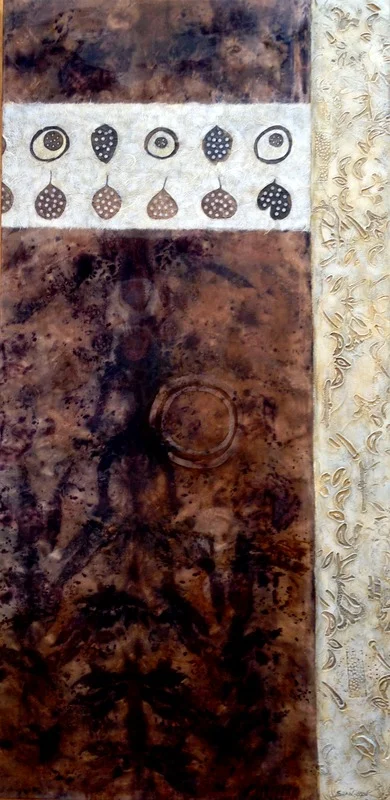 eco dye iron 1 24" x 48" eco dyed silk and mixed media $1800