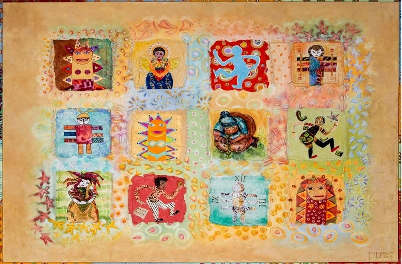 "California Quilt" original mixed media 3' x 4' panel, created with participants from Laguna Beach. Facilitated, assembled and integrated by Gretchen Shannon