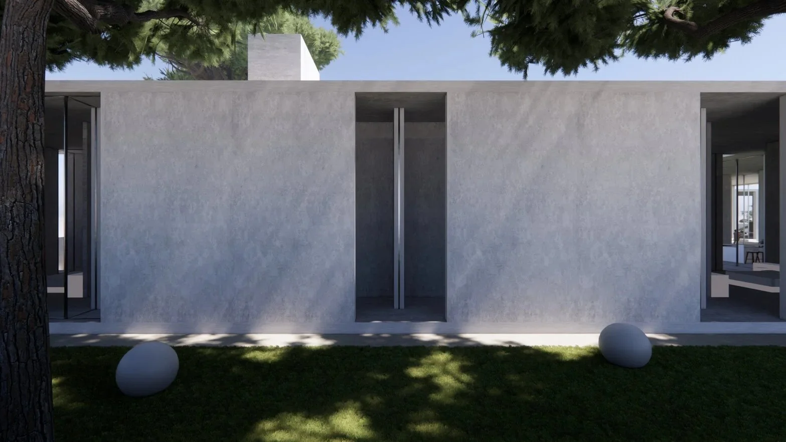 Garden House. Custom modern residential exterior design blending minimalist architecture with the natural landscape in Northern California.