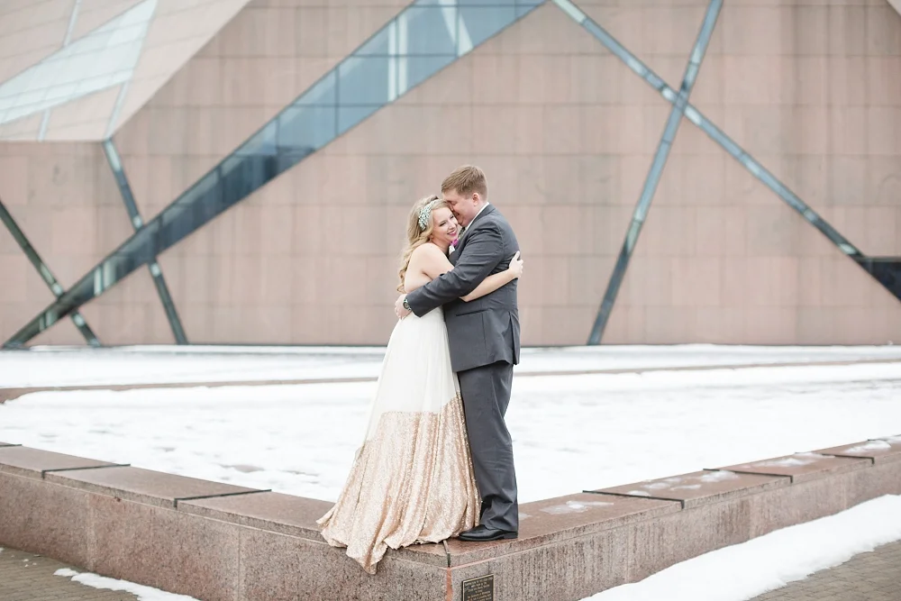 Rochelle Louise Photography, McNamara Alumni Center wedding, Minneapolis wedding photographer, winter wedding, gold wedding, Truvelle Bridal, a&be bridal shop, A'bulae wedding, modern wedding, modern gold wedding, gold wedding dress, navy blue wedding, painted gold cake, Minnesota wedding photographer, fine art wedding photographer, photojournalist wedding photographer, University of Minnesota wedding, Weisman wedding, Weisman Art Museum wedding