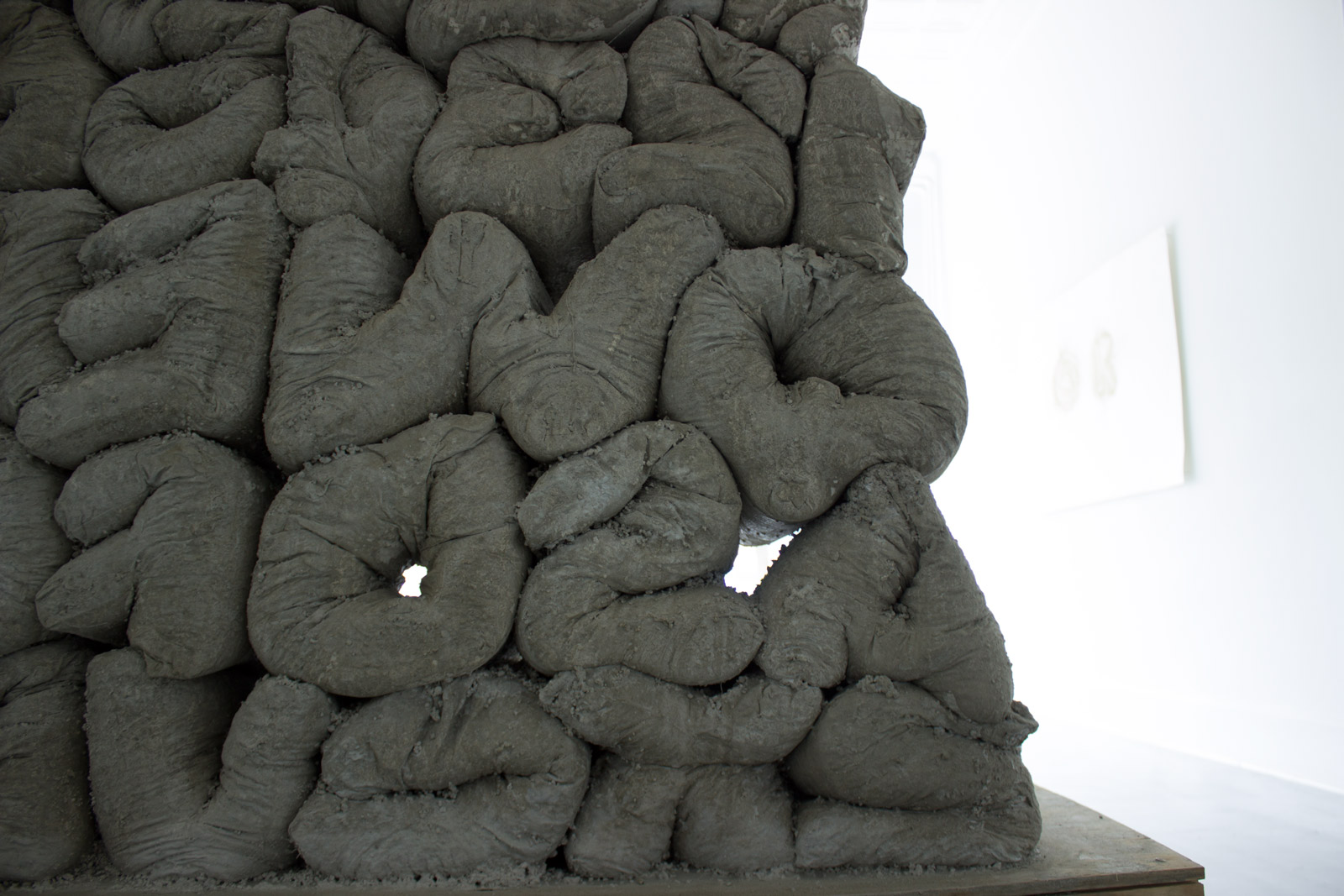 QWERTY 2015, muslin, cement, perlite. Detail.