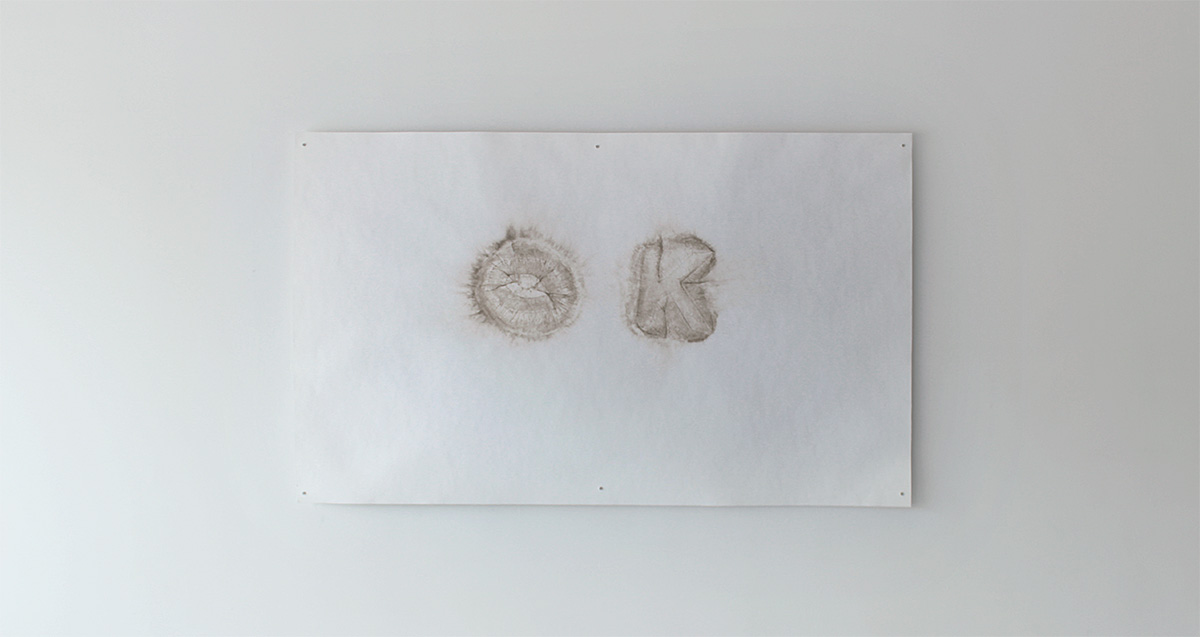 OK, 2015, uncured concrete on paper, 40" x 60"