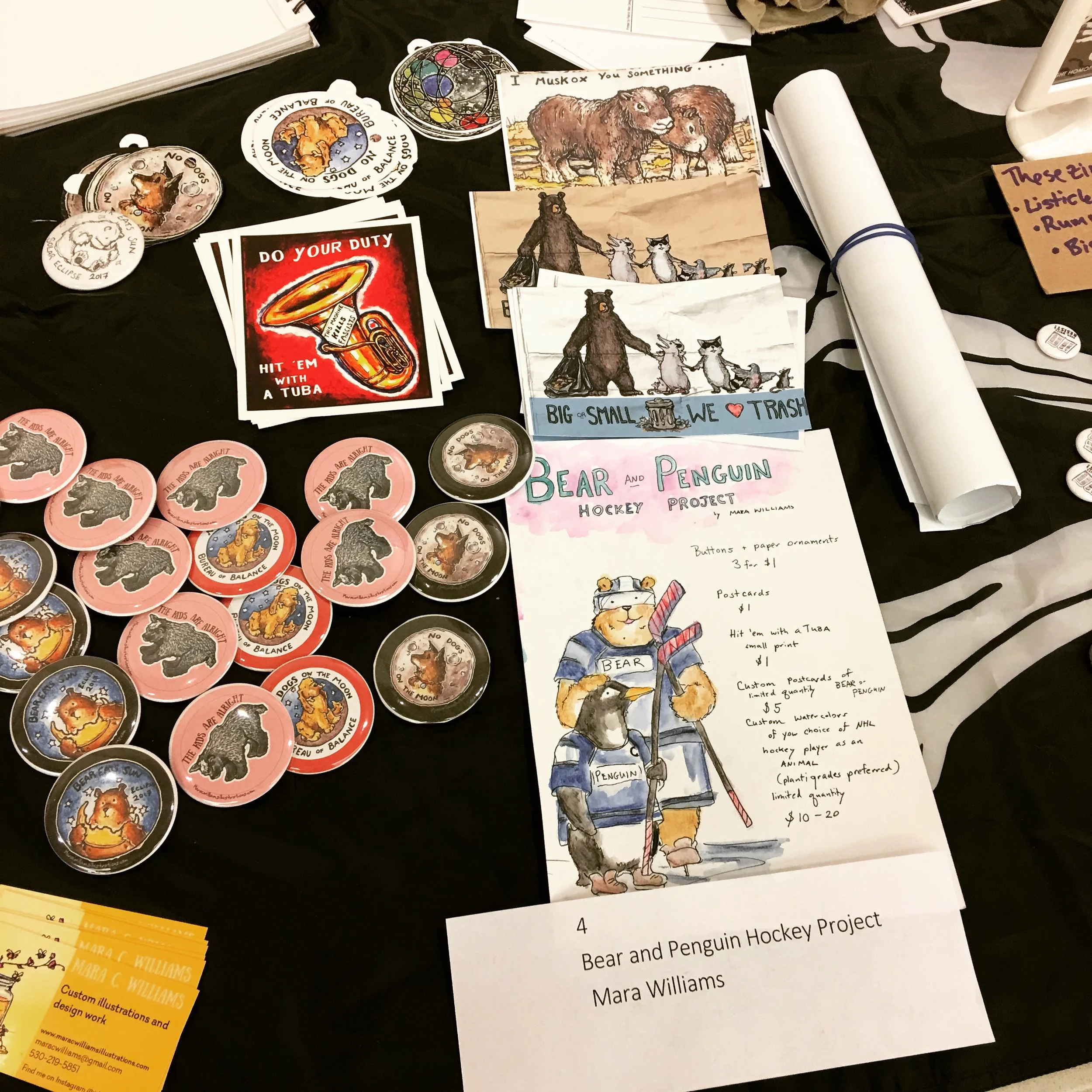 Table display from the Milwaukee Zine Fest 2018 at the Milwaukee Public Library