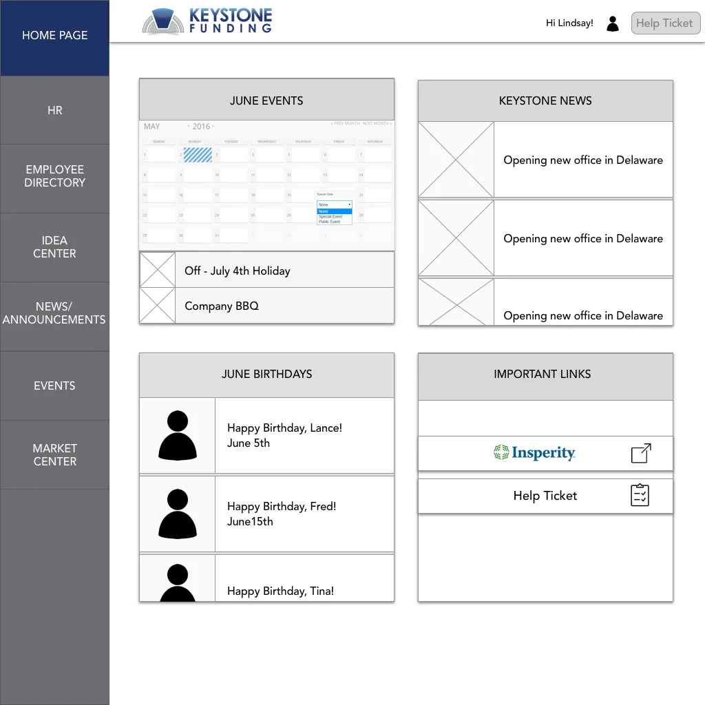 Home Page Dashboard