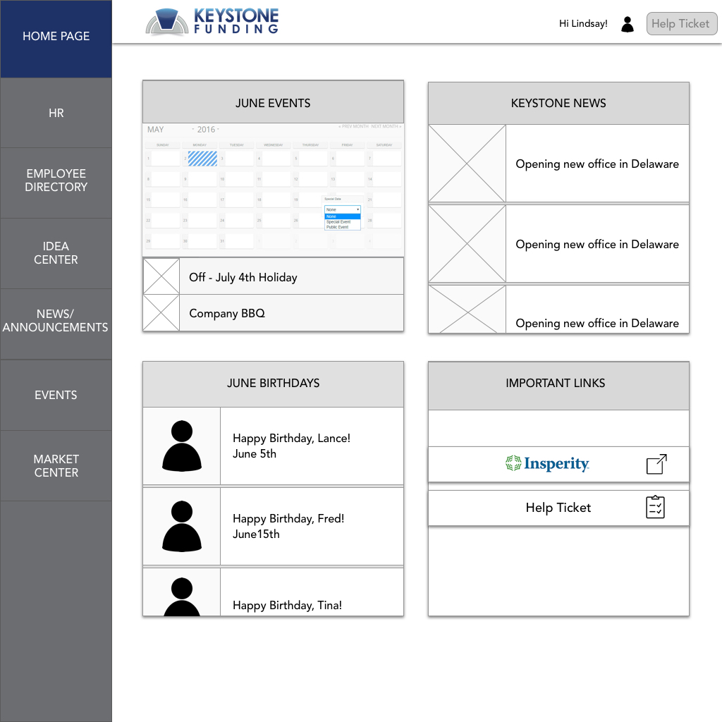 Home Page Dashboard