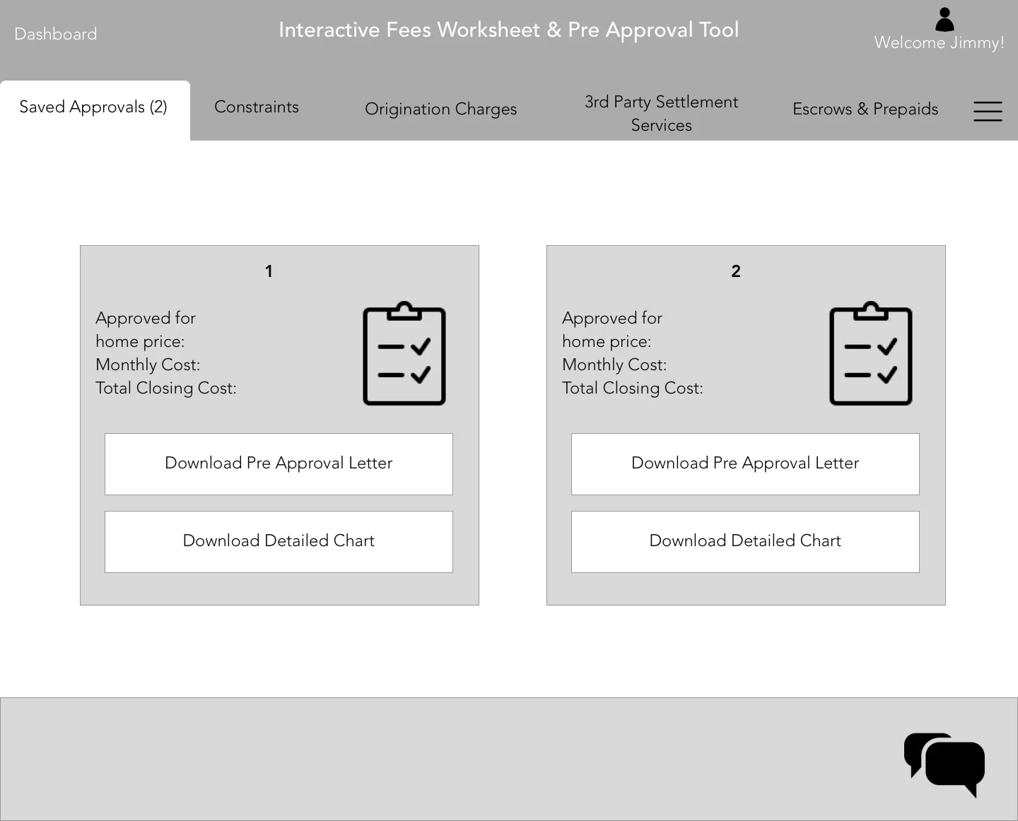 Layout that includes pre approval history